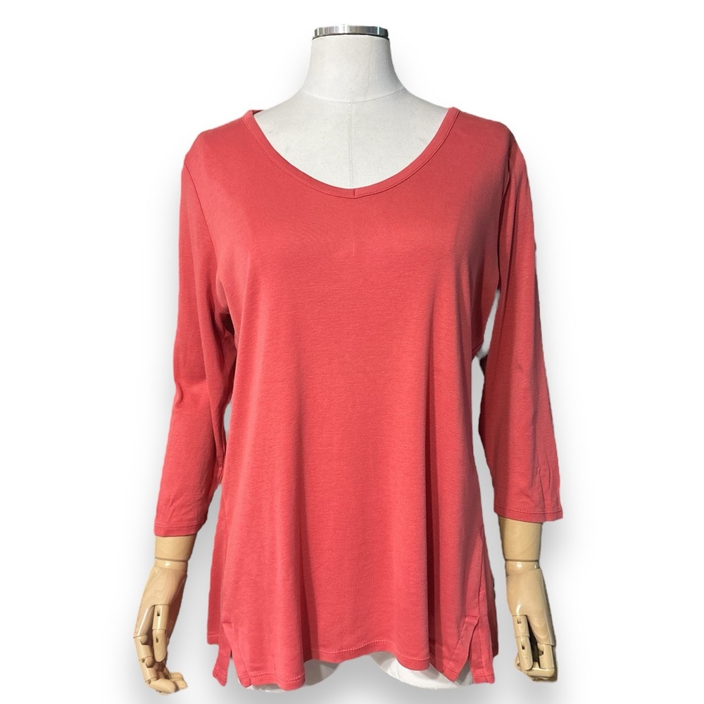 J.JILL Pima Cotton 3/4-Sleeve V-Neck Tee
